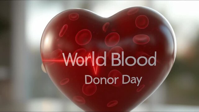 Red heart shaped balloon displaying World Blood Donor Day message symbolizing donation awareness compassion healthcare support and life saving community campaign