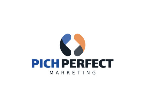 Professional and modern abstract logo design featuring interconnected geometric shapes in blue and orange representing connection and digital marketing services for Pich Perfect Marketing.
