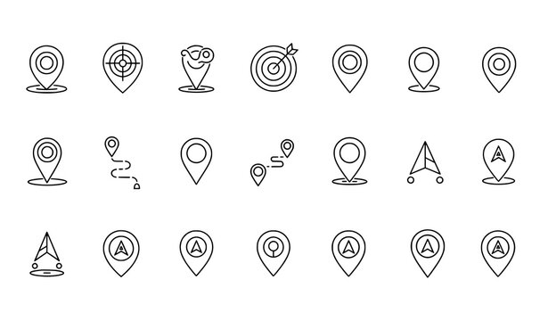 SEO Title 2
Outline location and address icons collection with map pins and navigation symbols in line style vector set