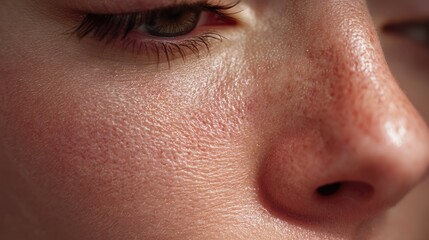 Close-Up of Female Skin with Natural Texture Showing Freckles and Pores for Beauty and Skincare Focus