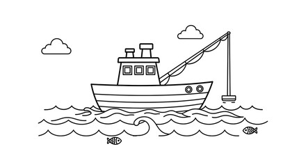 Fishing Boat Coloring Page for Kids,