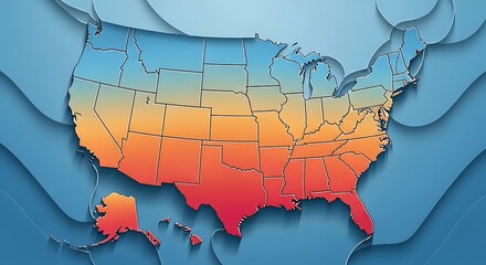 United States Map Illustrating Temperature Changes and Climate Zones.