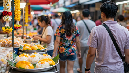 Vibrant Songkran Festival Street Market and Thai Flavors
