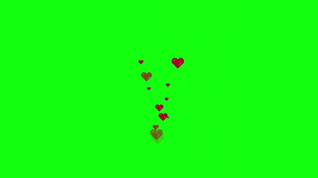 Rising Valentine hearts on green screen. Romantic love symbols floating upward isolated for overlay