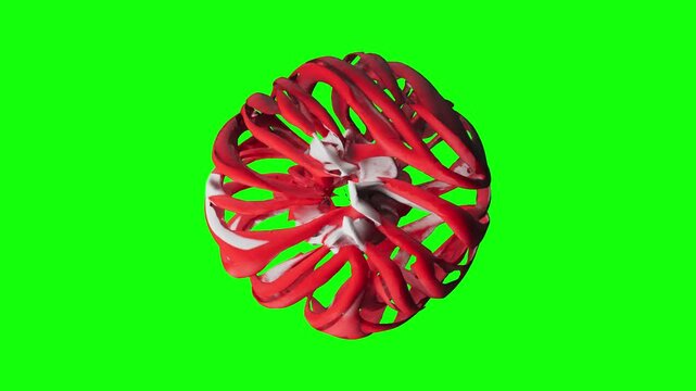 3D Striped form. Optical illusion. Emblem or geometric shape animated on green screen background