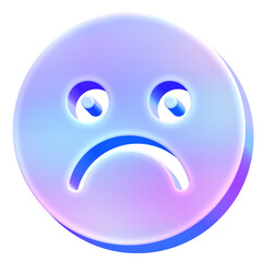 Naklejka premium 3D Glossy Y2K Holographic Sad Face Icon - Gradient Pastel Unhappy Emoji Emotion