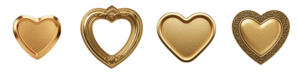 Fototapete Gold Set of luxury golden heart frames and metallic heart-shaped medallions isolated on white background  © Ganesha