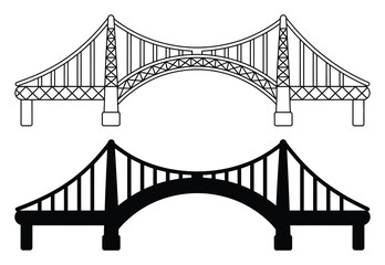 Fototapeta premium Suspension Bridge Silhouette Vector Illustration