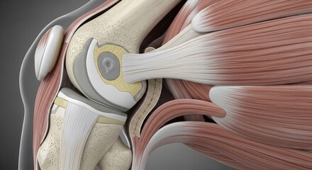 Detailed anatomical illustration of the human knee joint.