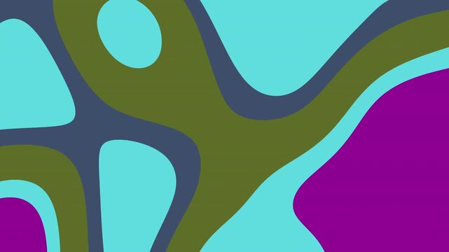 Abstract organic shapes in vibrant teal, olive green, deep blue, and bright purple create a dynamic, flowing pattern with smooth curves and a modern, artistic aesthetic, perfect for graphic design.