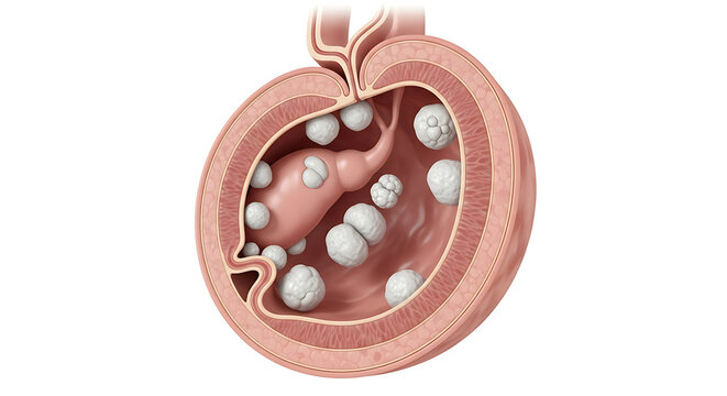 Medical Illustration of Bladder Stones in Cross Section