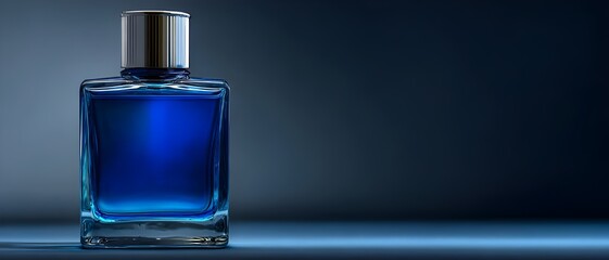 Rectangular Deep Blue Glass Bottle with Cobalt Liquid for Premium Skincare Branding and Luxury Cosmetic Campaigns