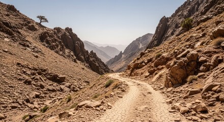 Rugged Mountain Road Leading to Distant Peaks.