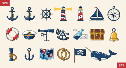Nautical Themed Icons Collection for Marine Adventures. © Keyu