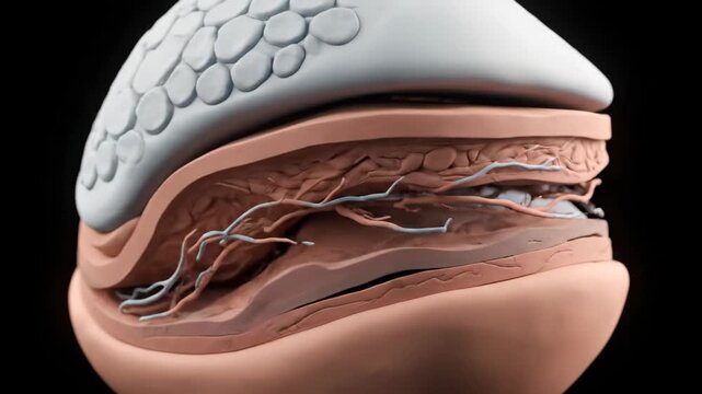 Intricate 3D animation showcasing the human eye's anatomical layers and delicate vascular network.