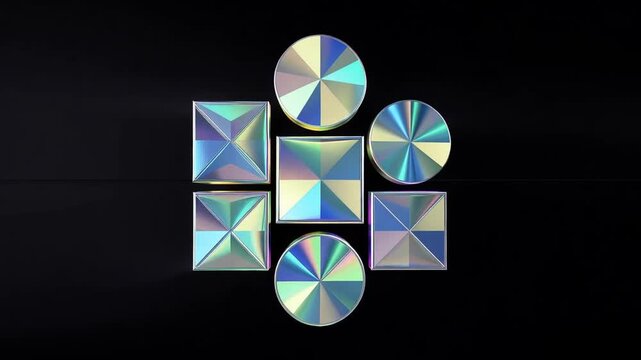 Holographic security sticker patches on black background for authentication