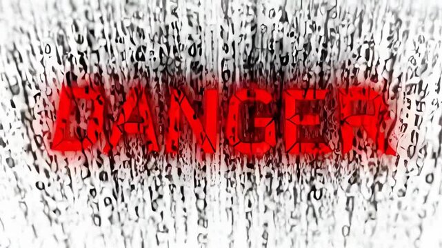 Danger Signal: A stark visual representation of danger erupts amidst a stream of digital code, encapsulating the ominous presence of cyber threats and highlighting the urgency of caution.