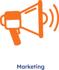 Vibrant orange megaphone icon with sound waves on white background for marketing and advertising concepts