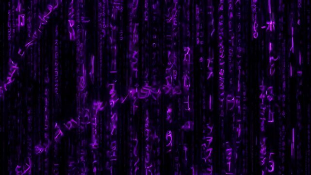 Mysterious Code in Dark: A captivating visualization of cascading symbols, numbers, and characters glows against a dark background, evoking a sense of enigma, technological advancement. 