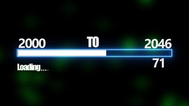 New year 2046 loading bar animation, Loading bar from 2000 to 2043 new year transfer animation. Almost reaching New Year on black background. Welcoming the happy new year 2043. alpha channel 4k video