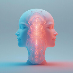 Obraz premium Futuristic Dual Human Head with Glowing Neural Energy Concept