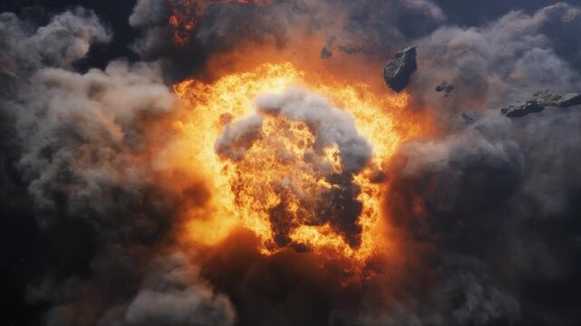 Planet destruction in space with massive explosion and debris