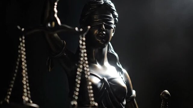 Statue of Justice with blindfold holding scales and sword