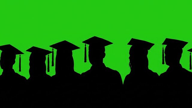 Graduation silhouettes wearing academic caps symbolizing education success student achievement future career growth and global learning celebration concept