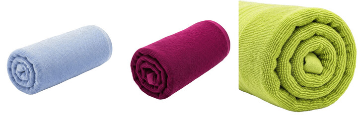 Set of Rolled Fleece Blankets in Vibrant Colors, Soft Microfiber Throw Blankets Collection Isolated on White © Ibrar