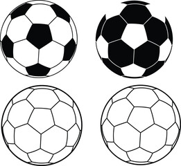 Fototapeta premium A large set of soccer ball vector illustrations featuring classic football designs in various styles for sports training competition fitness and athletic game concepts.
