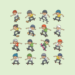 Collection of Cute Cartoon Skateboarders in Various Poses