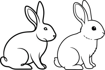 Obraz premium Two rabbits sitting together in a simple line drawing illustration from a side viewpoint