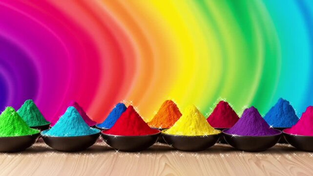Festival of colors Holi background. Happy Holi Festival Celebration with Colorful Powders and Decorative Garlands. 
