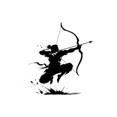 Dynamic silhouette archer in outdoor archery pose with bow and arrow.