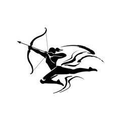 Fototapeta premium Solitary archer silhouette in dynamic archery pose with bow drawn.