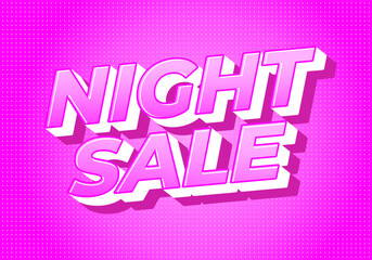 Fototapeta premium Pink pop art promo background with bold 3d typography reading night sale, halftone dots pattern, vibrant neon style for retail discount advertising.