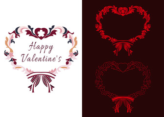 Valentine's Day Heart Frame / バレンタイン・ハートのフレーム・ピンクと赤の背景・キラキラ・光・ベクター素材・広告デザイン