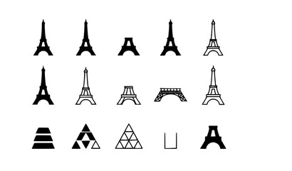 SEO Title Eiffel Tower Silhouette Icons Set in Black and White Flat Vector Style for UI Infographics and Design