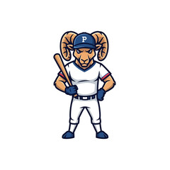 Fototapeta premium Ram Mascot Baseball Player Ready to Swing Bat.