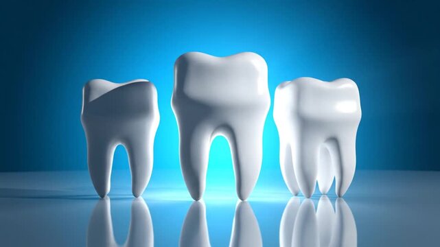 Dental Health Concept Render of White Teeth on a Blue Gradient Background with Soft Lighting for Medical Presentations