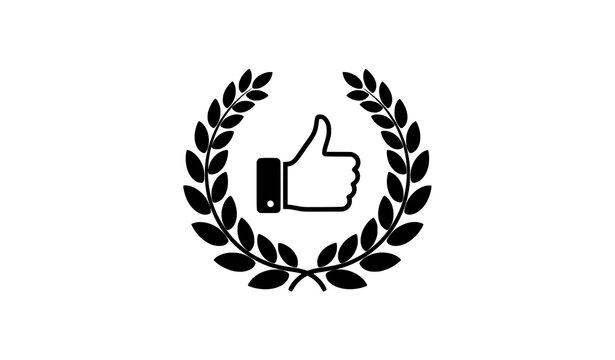 Quality Assurance Thumbs Up Emblem in Laurel Wreath Vector
