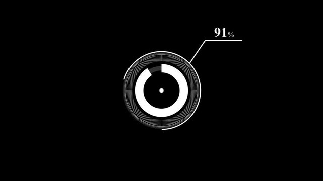 loading icon animation 91% circle. 91 percent circle round do nut chart infographic .Infographic Element with Alpha Channel. Motion graphics of percent HUD concept