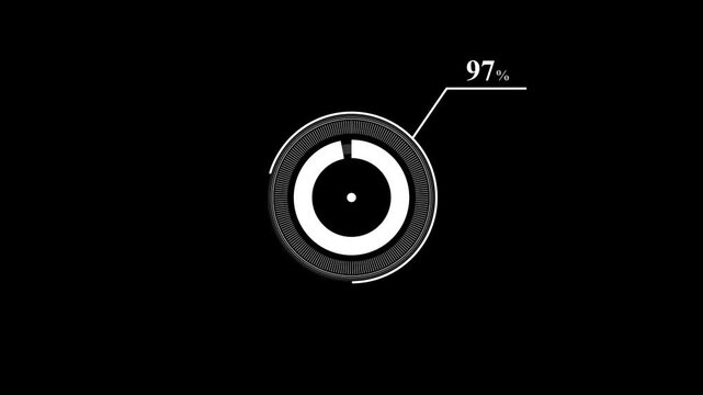 loading icon animation 97% circle. 97 percent circle round do nut chart infographic .Infographic Element with Alpha Channel. Motion graphics of percent HUD concept