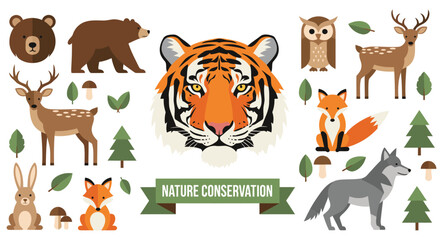 Obraz premium A diverse collection of animals and nature elements for wildlife conservation awareness