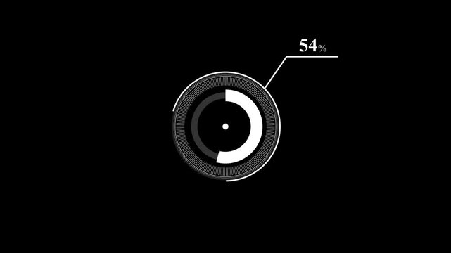 loading icon animation 54% circle. 54 percent circle round do nut chart infographic .Infographic Element with Alpha Channel. Motion graphics of percent HUD concept