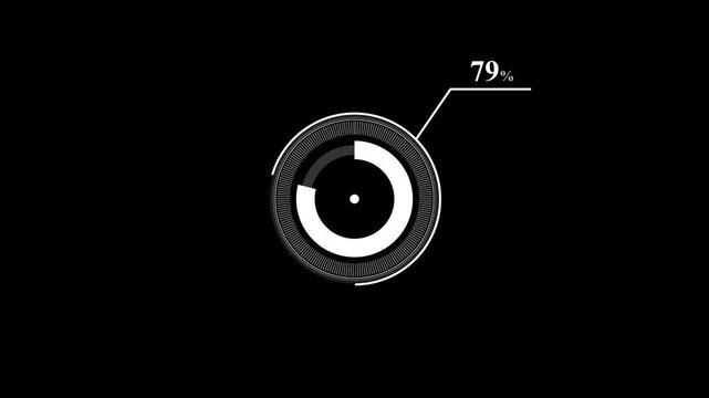 loading icon animation 79% circle. 79 percent circle round do nut chart infographic .Infographic Element with Alpha Channel. Motion graphics of percent HUD concept