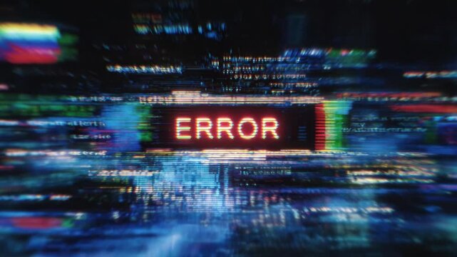 Digital Error Display: A dynamic visual representation of a digital error, where the word ERROR takes center stage amid a flurry of corrupted data streams and glitches.