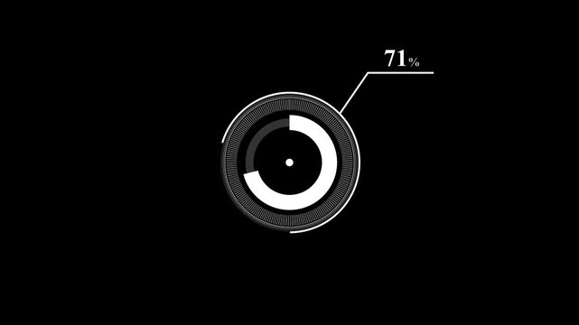 loading icon animation 71% circle. 71 percent circle round do nut chart infographic .Infographic Element with Alpha Channel. Motion graphics of percent HUD concept
