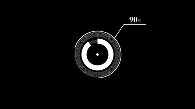 loading icon animation 90% circle. 90 percent circle round do nut chart infographic .Infographic Element with Alpha Channel. Motion graphics of percent HUD concept