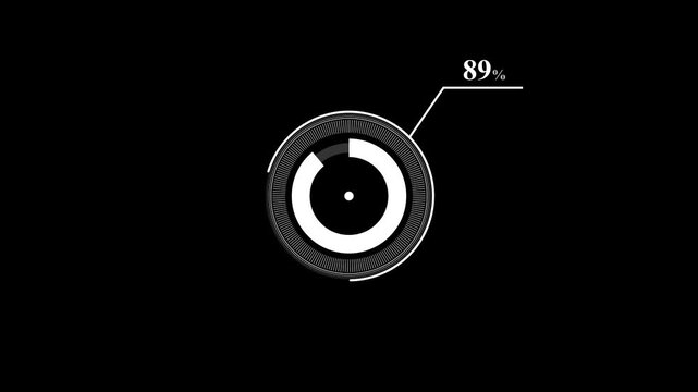 loading icon animation 89% circle. 89 percent circle round do nut chart infographic .Infographic Element with Alpha Channel. Motion graphics of percent HUD concept
